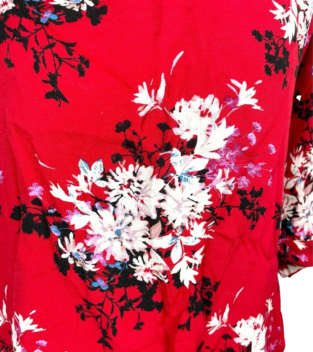 Bon Marche Blouse Women's UK Size 18 Red Floral 3/4 Sleeve Chiffon Summer Top