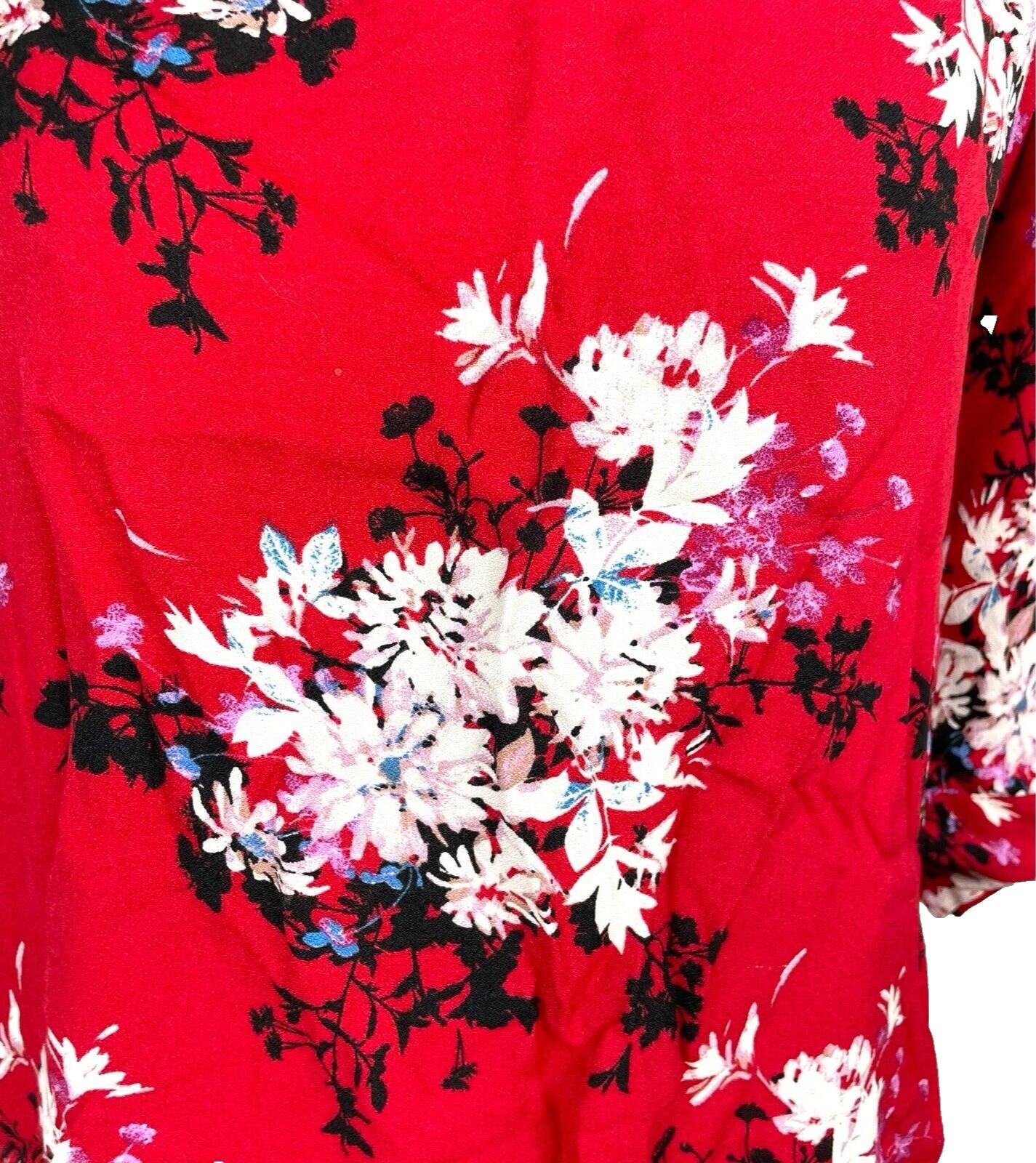 Bon Marche Blouse Women's UK Size 18 Red Floral 3/4 Sleeve Chiffon Summer Top
