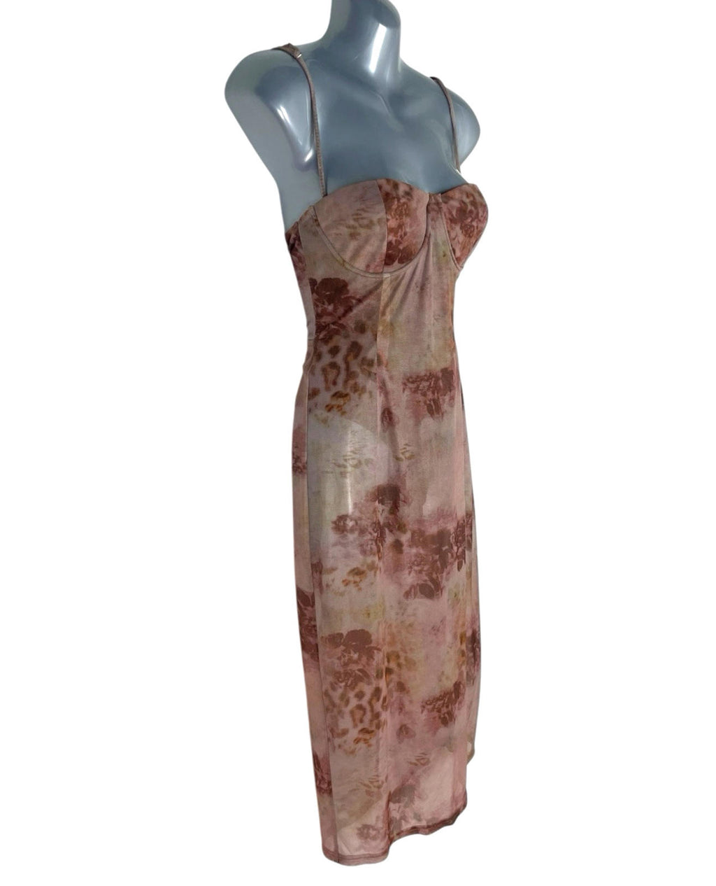 Pretty Little Thing Chiffon Dress Women’s UK Size 10 Floral Cupped Cami Midaxi