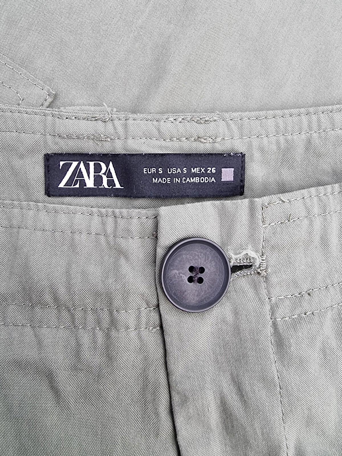 ZARA Trousers 30"W 27"L Cargo Khaki Green Pockets Women's UK Size S Small