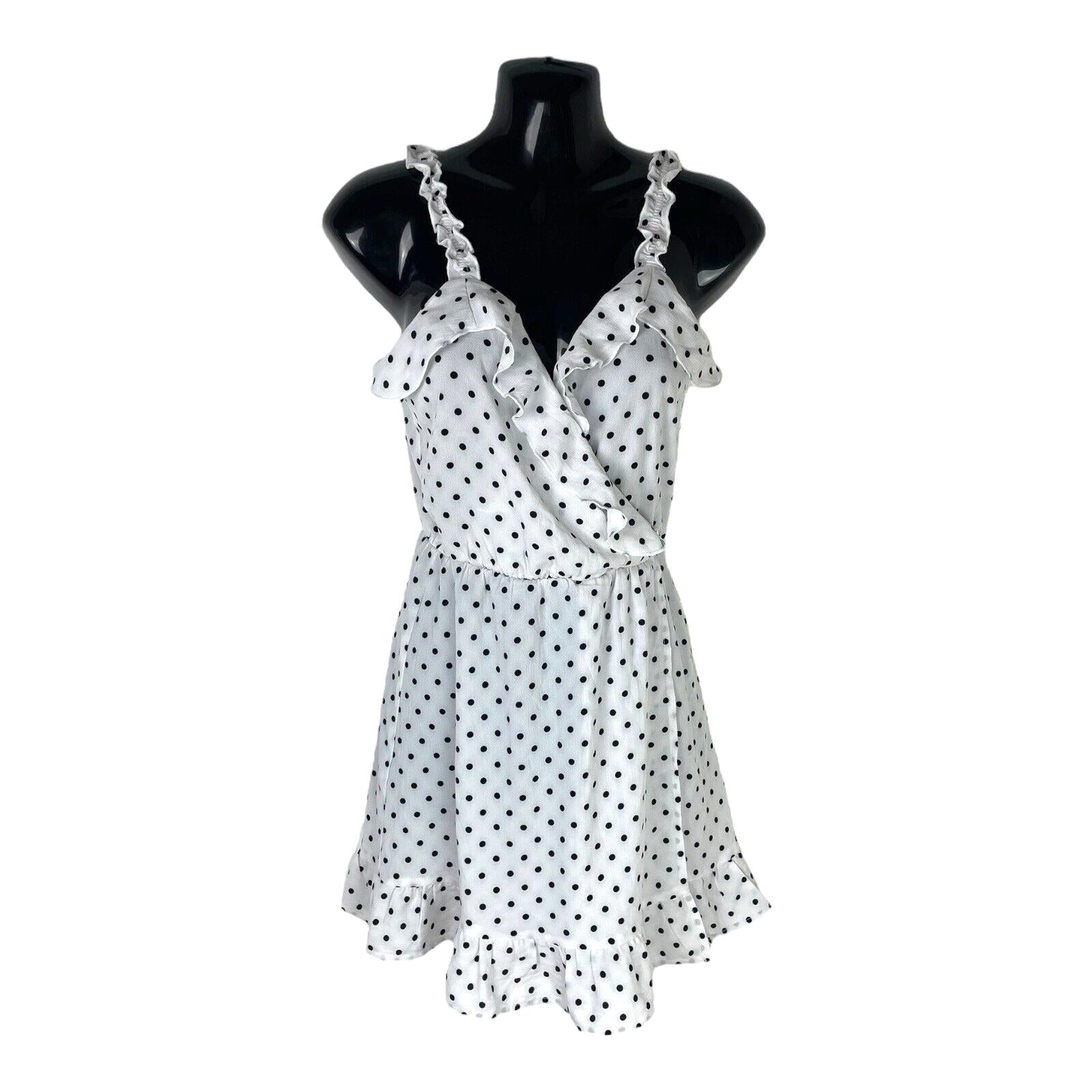 Divided White Polka Dot Mini Dress Frill Hem Women’s UK Size 6