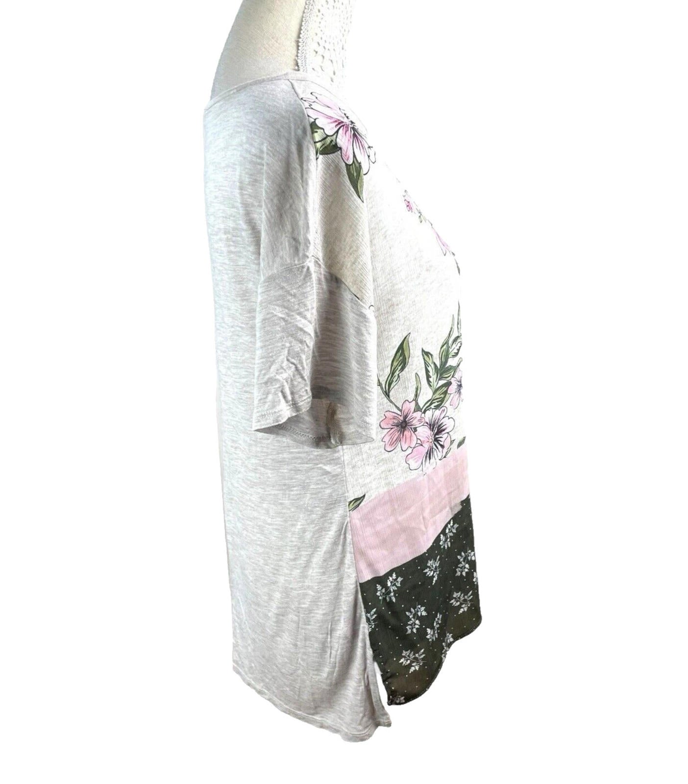 Stradivarius Floral Top Women’s UK Size M Short Sleeve Crew Neck Colour Block