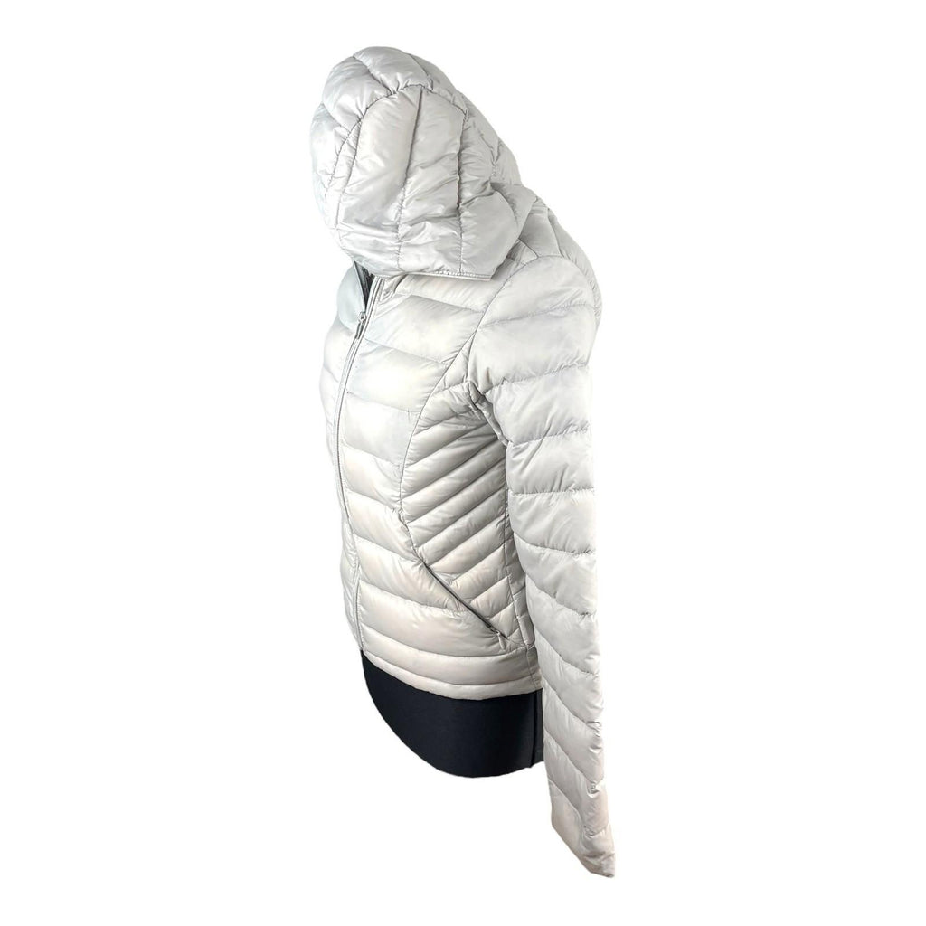Grey Beige Padded Jacket Duck Feather Quilted Hooded Zip Up Women’s UK Size S
