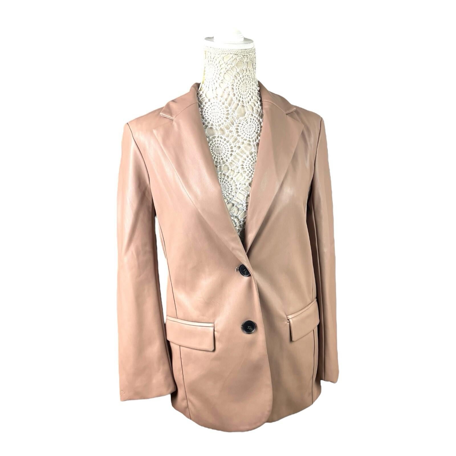 Primark Nude Faux Leather Blazer Jacket Collared Women’s UK Size 6