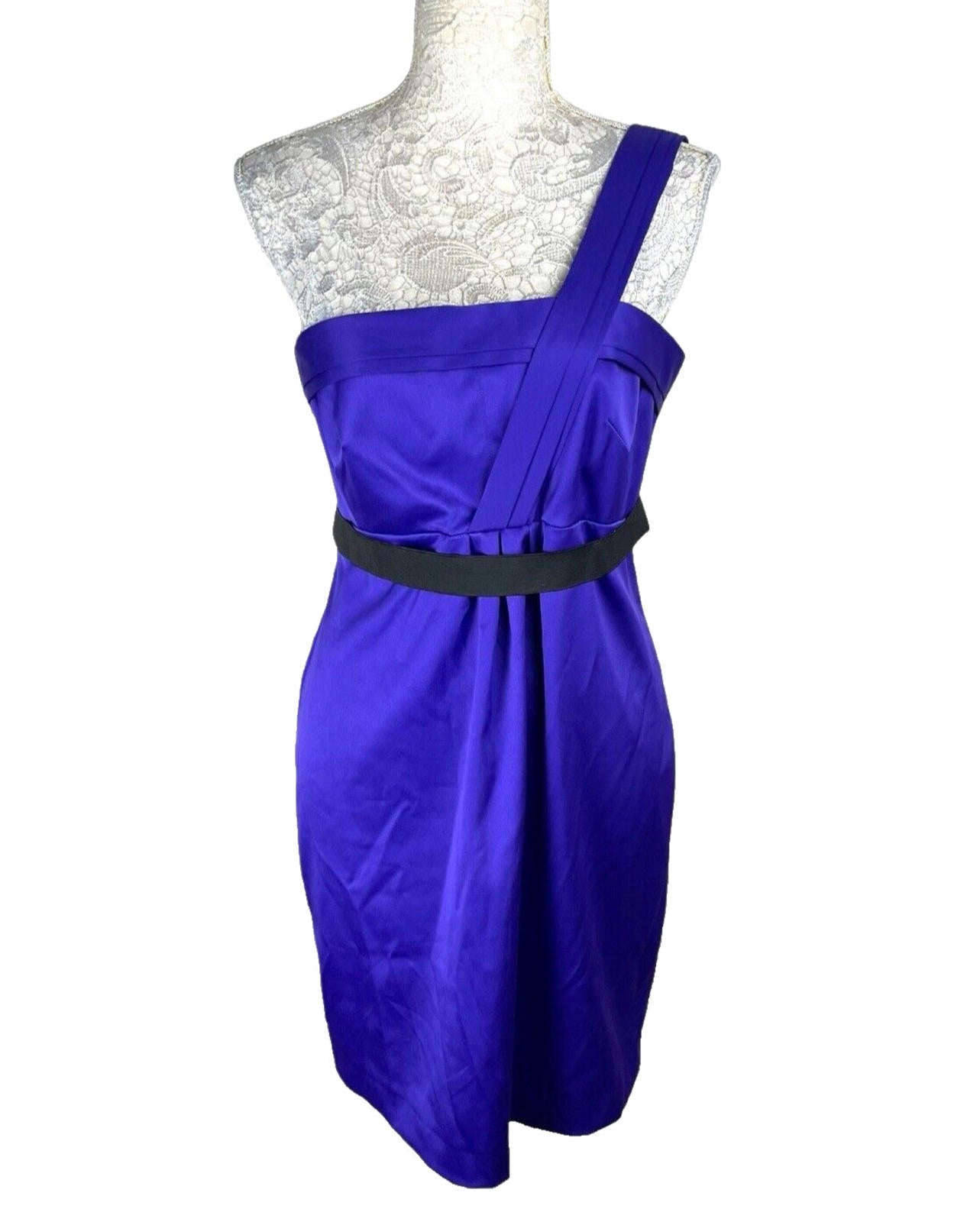 River Island Silk Midi Dress Purple Belted One shoulder Women’s UK Size 14