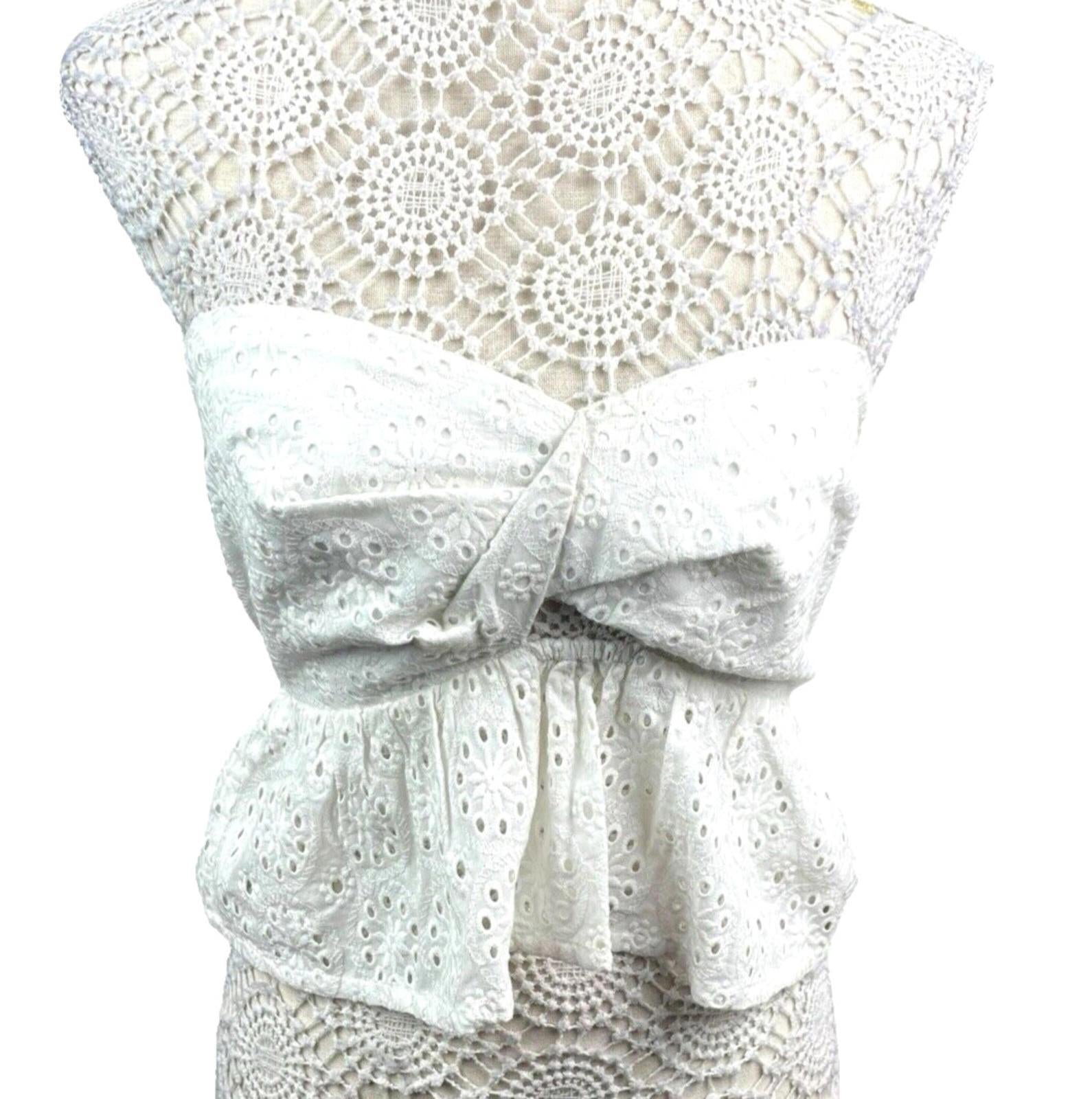 White Strapless Peplum Top Embroidered Daisy Design Women’s UK Size 8