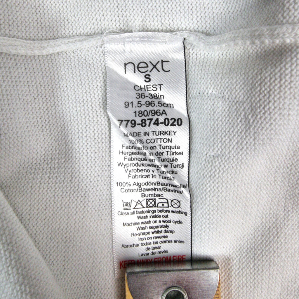Next Knit Polo Shirt Men's UK Size S White Blue 1/4 Zip Short Sleeve 100% Cotton
