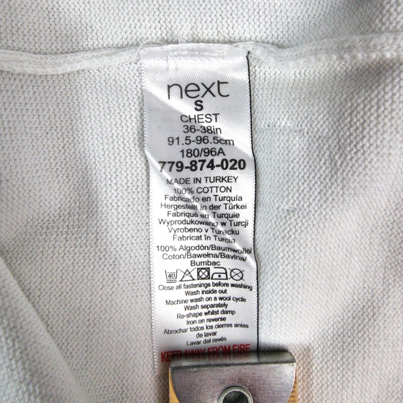 Next Knit Polo Shirt Men's UK Size S White Blue 1/4 Zip Short Sleeve 100% Cotton