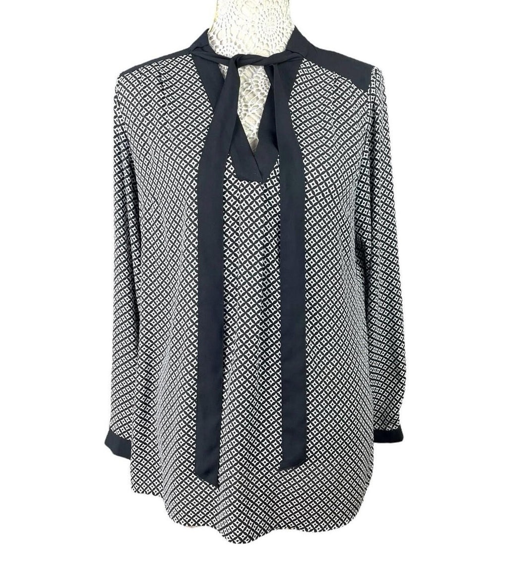 Marks & Spencer Long Sleeve Blouse Women’s UK Size 14 Tie Neck Geometric Print