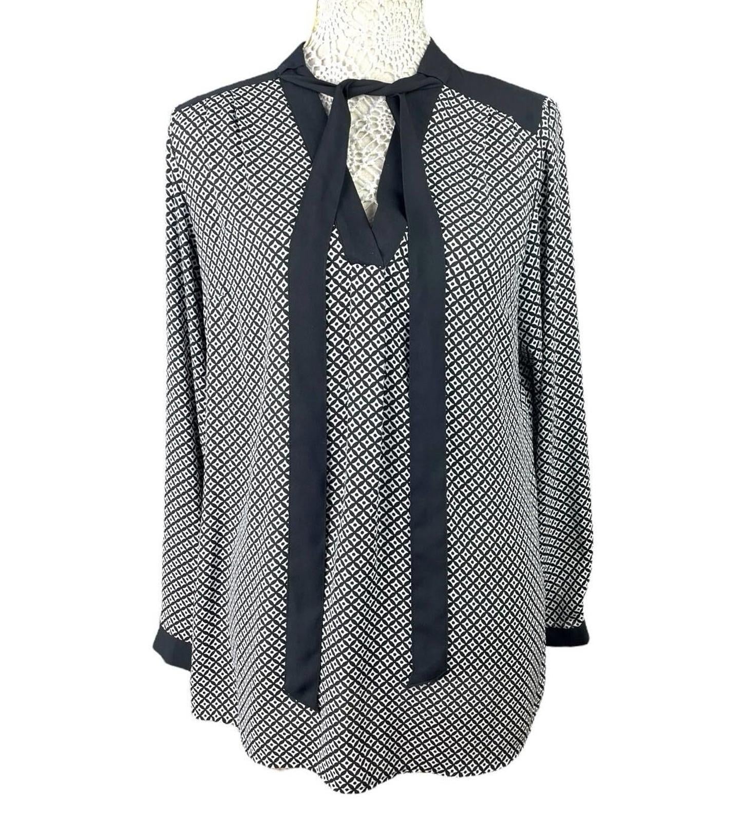 Marks & Spencer Long Sleeve Blouse Women’s UK Size 14 Tie Neck Geometric Print