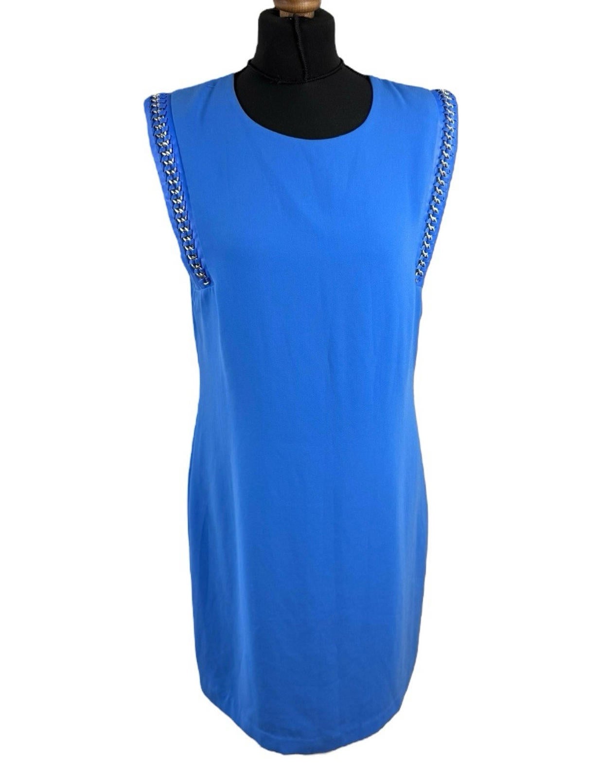 Spotlight By Warehouse Blue Mini Dress Gold Chain Detail Women’s UK Size 14