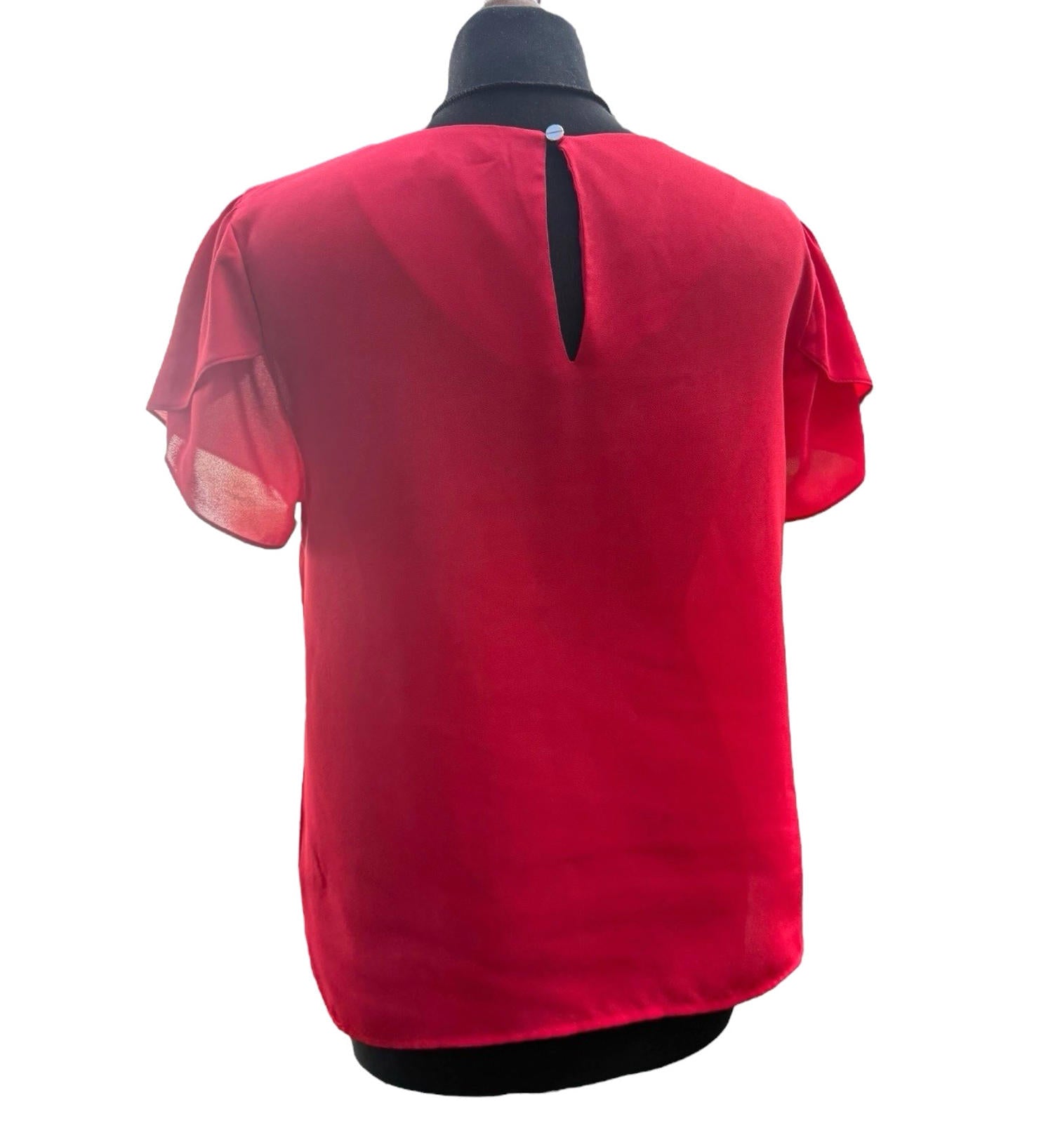 Oasis Bright Red Chiffon Top Short Frill Sleeve Round Neck Women’s UK Size 12