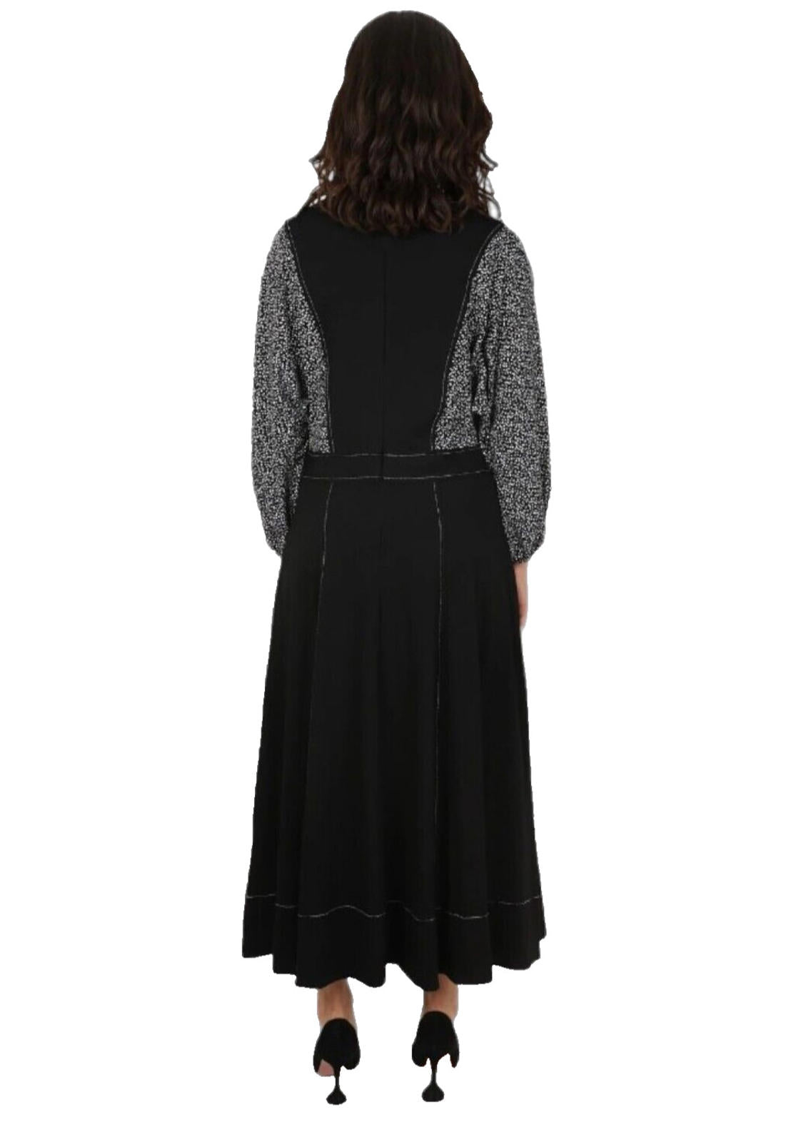 Jaeger Maxi Dress Black 3/4 Balloon Sleeve Keyhole Bust Women's UK Size 10