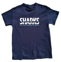Sharks Uni Graphic Print T-Shirt Men's Size S  Navy Crew Neck 100% Cotton