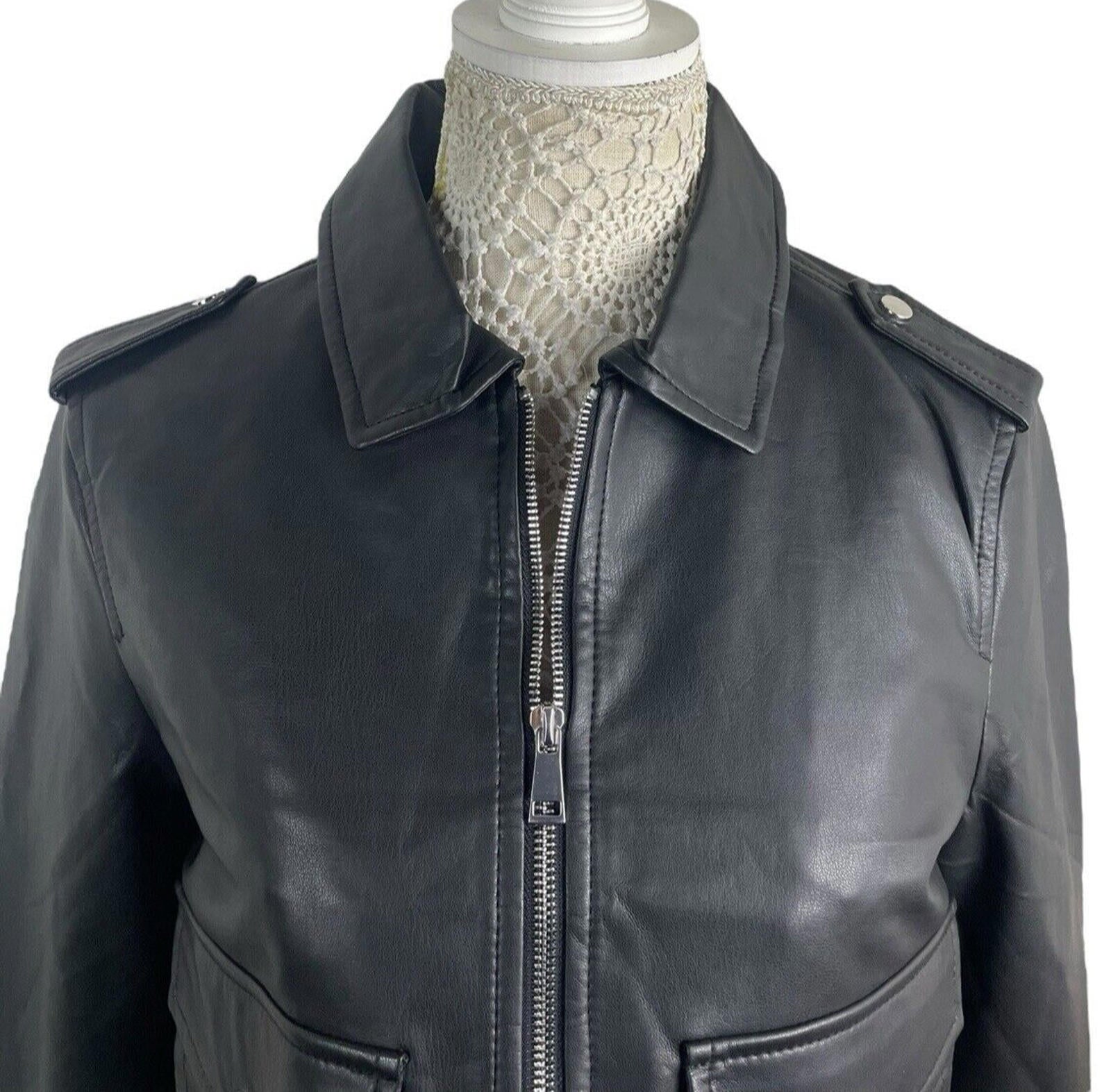 Stradivarius Black Faux Leather Jacket Mid Length Women’s UK Size S