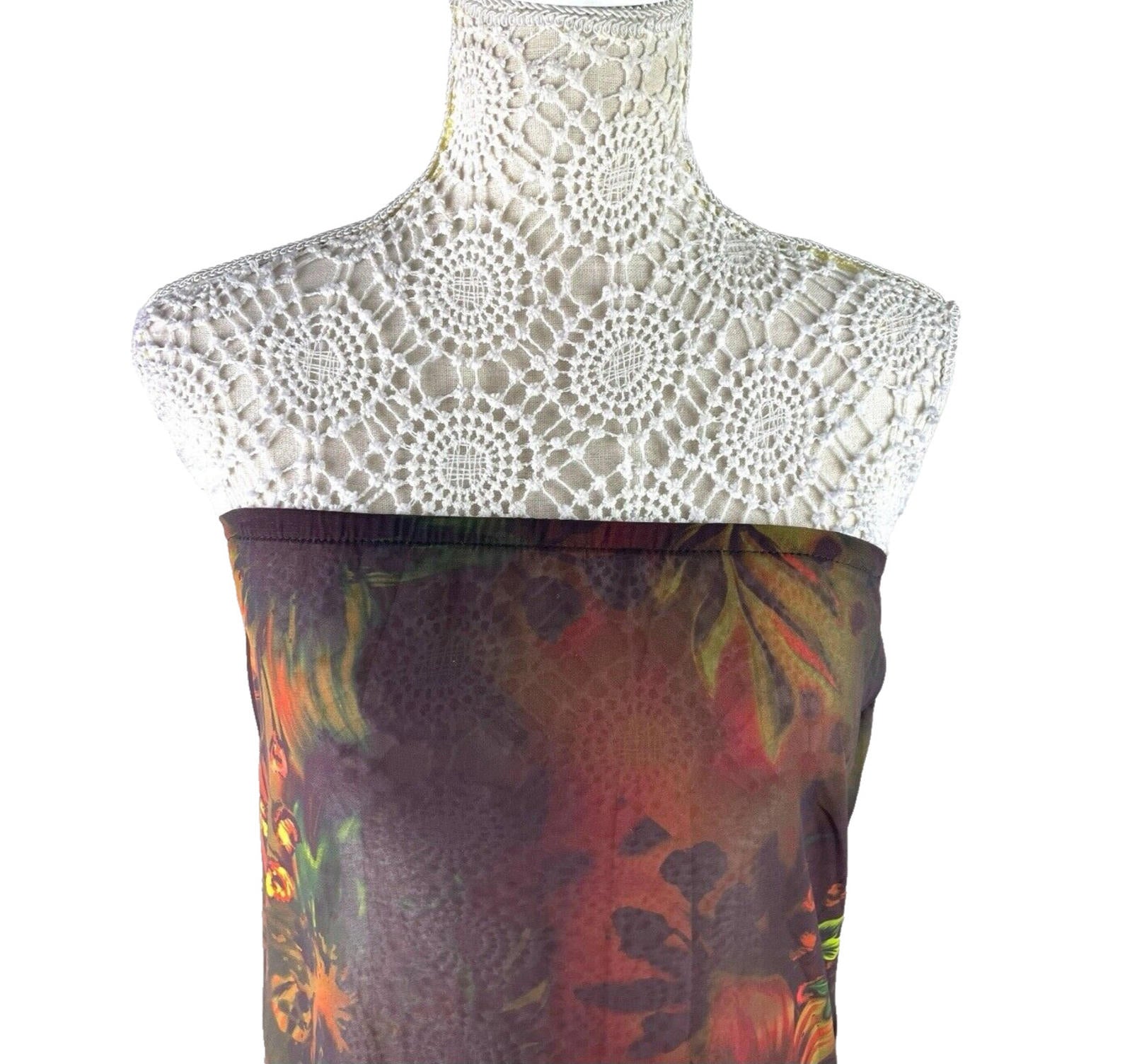 Pretty Little Thing Maxi Dress Brown Abstract Print Sheer Women’s UK Size 8