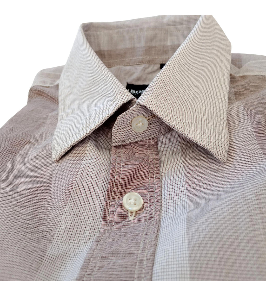 Hugo Boss Shirt Men's UK Size M Long Sleeve Brown Stripe 100% Cotton