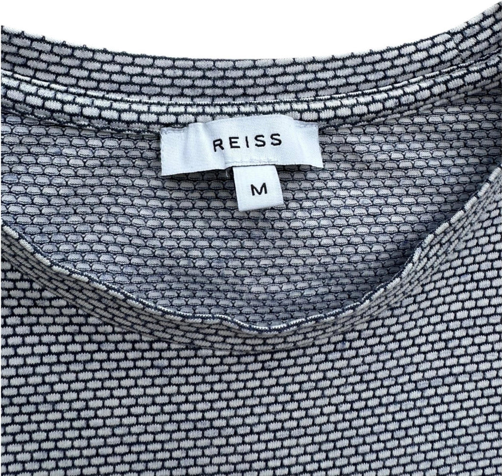Reiss T-Shirt Men's UK Size M White & Blue Geometric Block Print Crew Neck