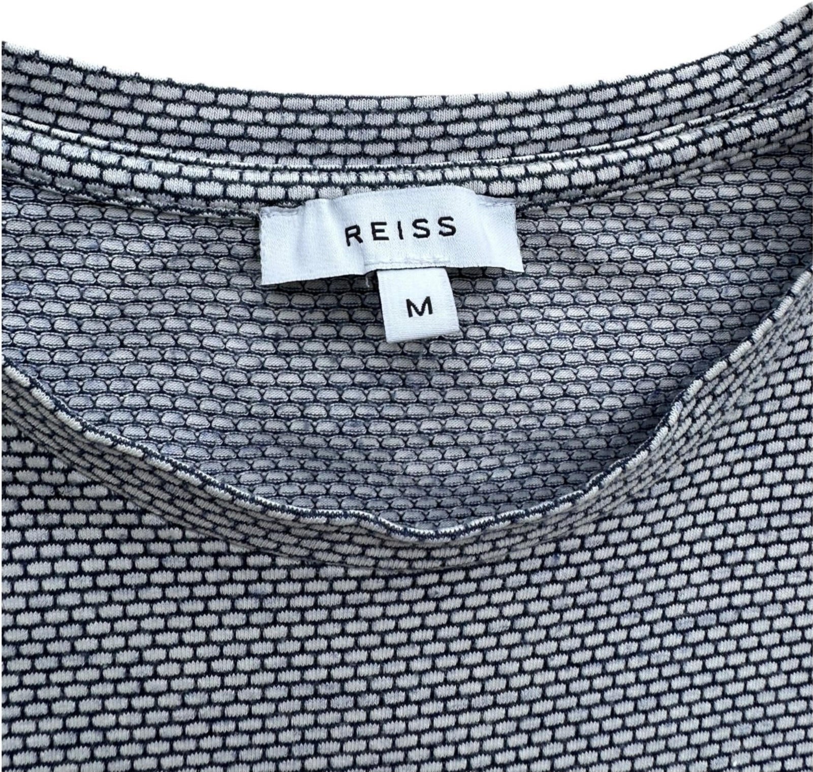 Reiss T-Shirt Men's UK Size M White & Blue Geometric Block Print Crew Neck