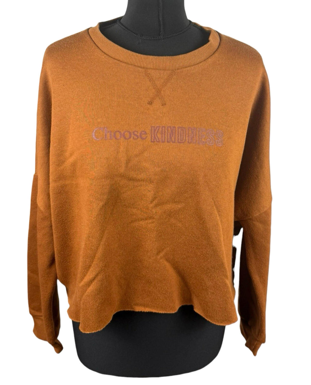 Primark Cropped Sweater Jumper Women's UK Size 14-16 Choose Kindness Logo Brown