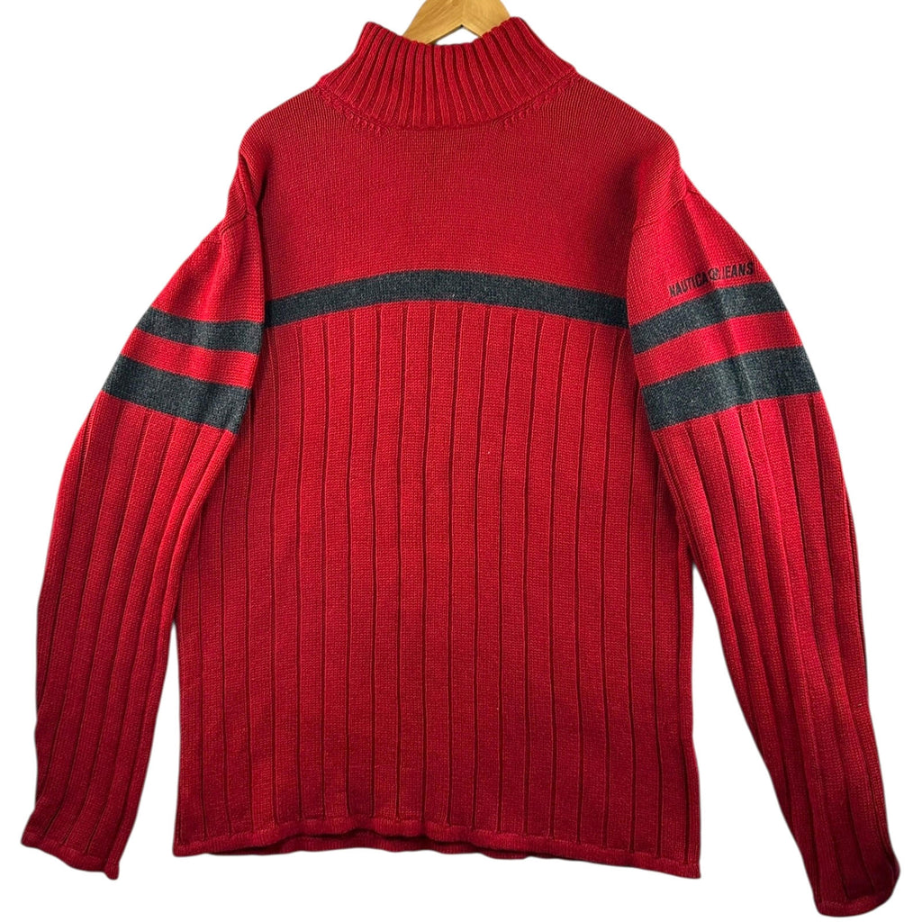 Nautica Knit Jumper Men's UK Size 2XL Red Stripe Embroidered Logo Sweater