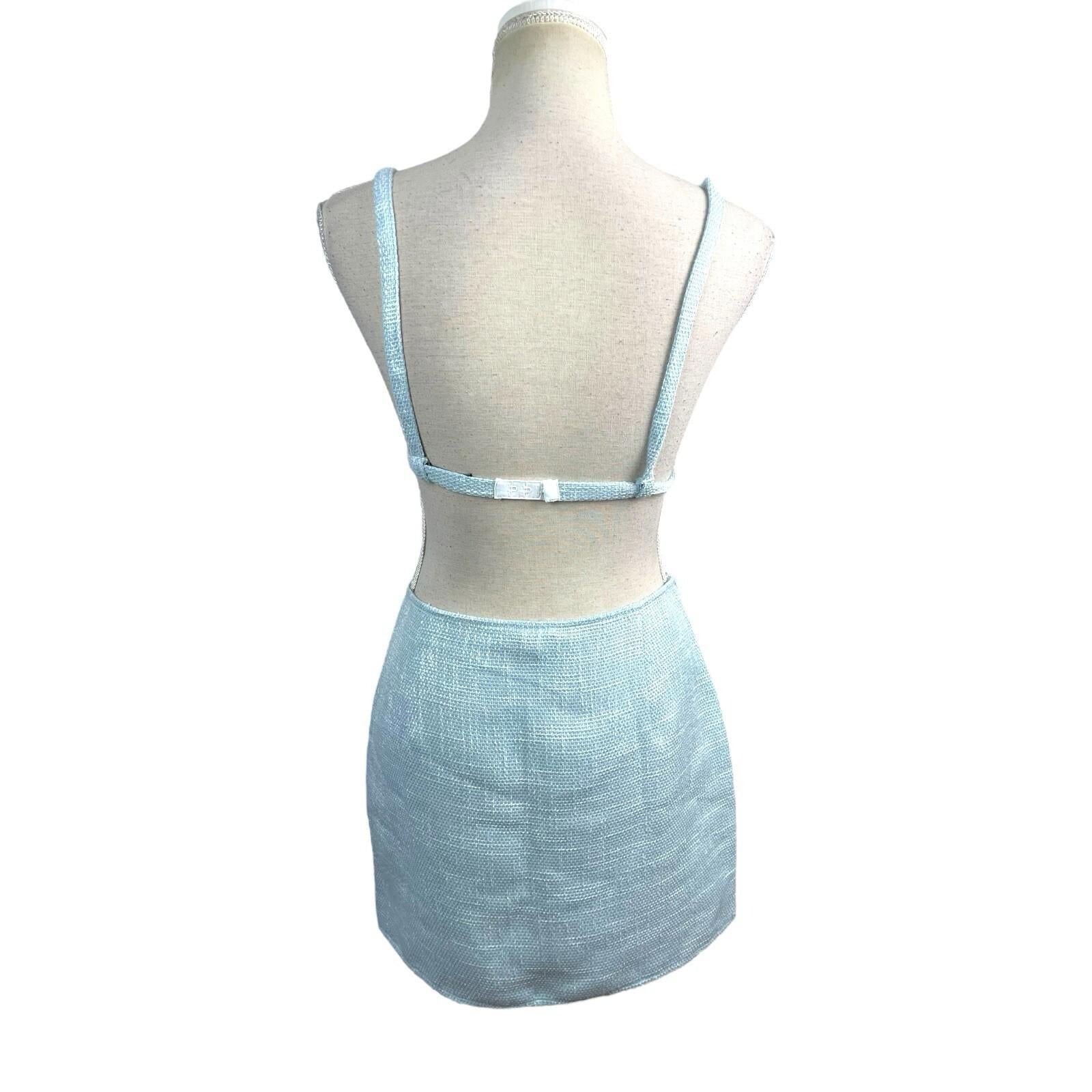 Pretty Little Thing Crop Top & Skirt Co-ord Women’s UK Size 8 Blue Linen Look