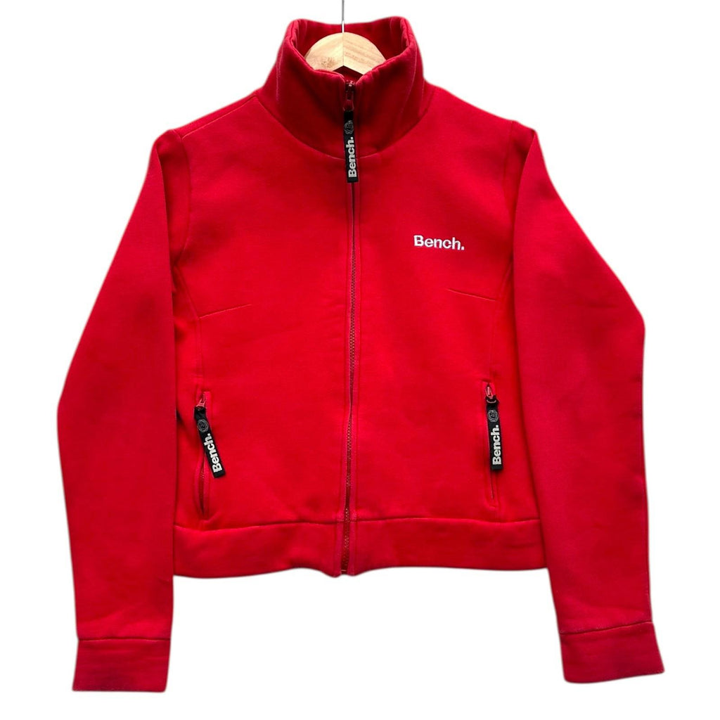 Bench Jacket Women's UK Size M Red Low Cut Stand Up Collar Jersey Zip Coat