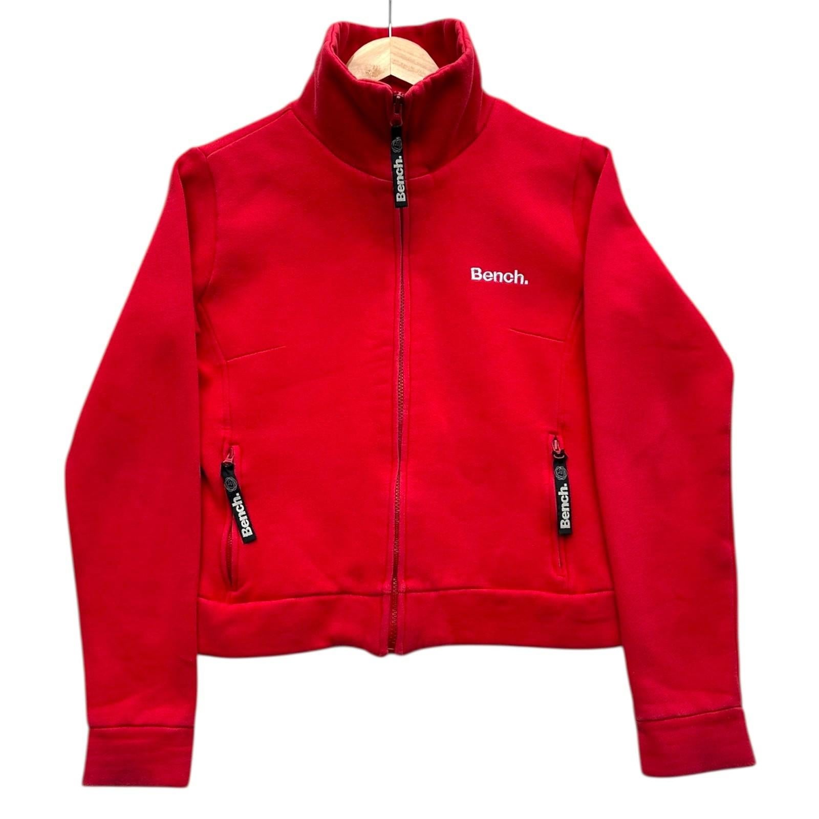 Bench Jacket Women's UK Size M Red Low Cut Stand Up Collar Jersey Zip Coat