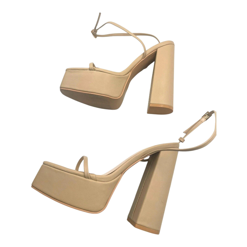Nasty Gal Beige Open Toe Platform Block Heel Shoes Women’s UK Size 6