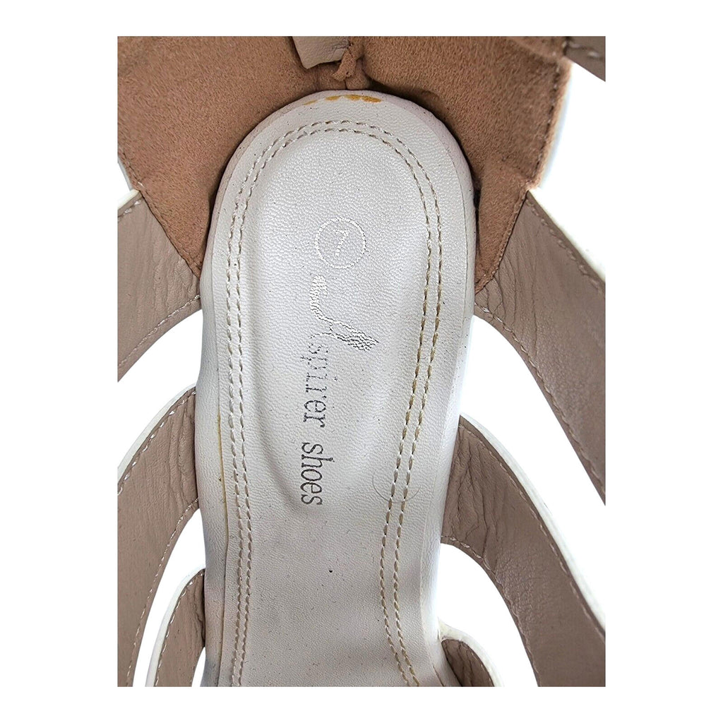 Aspirer Wedge Shoes Women's UK Size 7 Ankle Strap White Lace Up Faux Leather