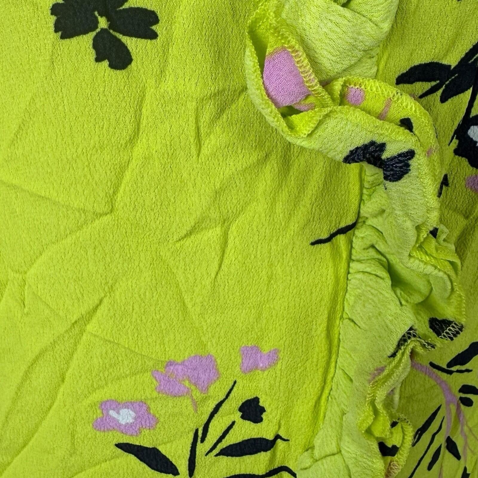 River Island Neon Blouse Women’s UK Size 10 Long Sleeve Frill Detail Floral