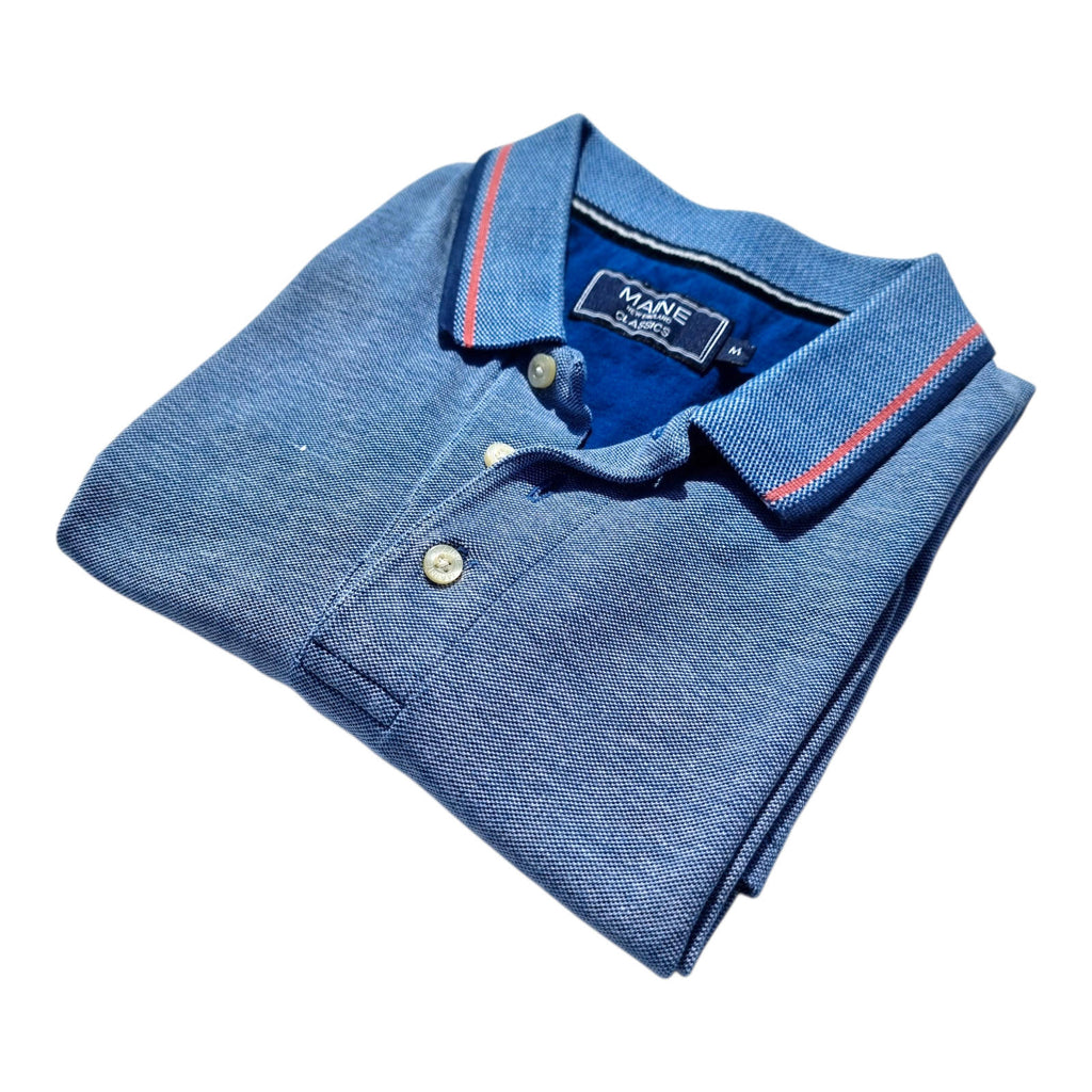 Maine Polo Shirt Men's UK Size M Blue Contrasting Trim 100% Cotton