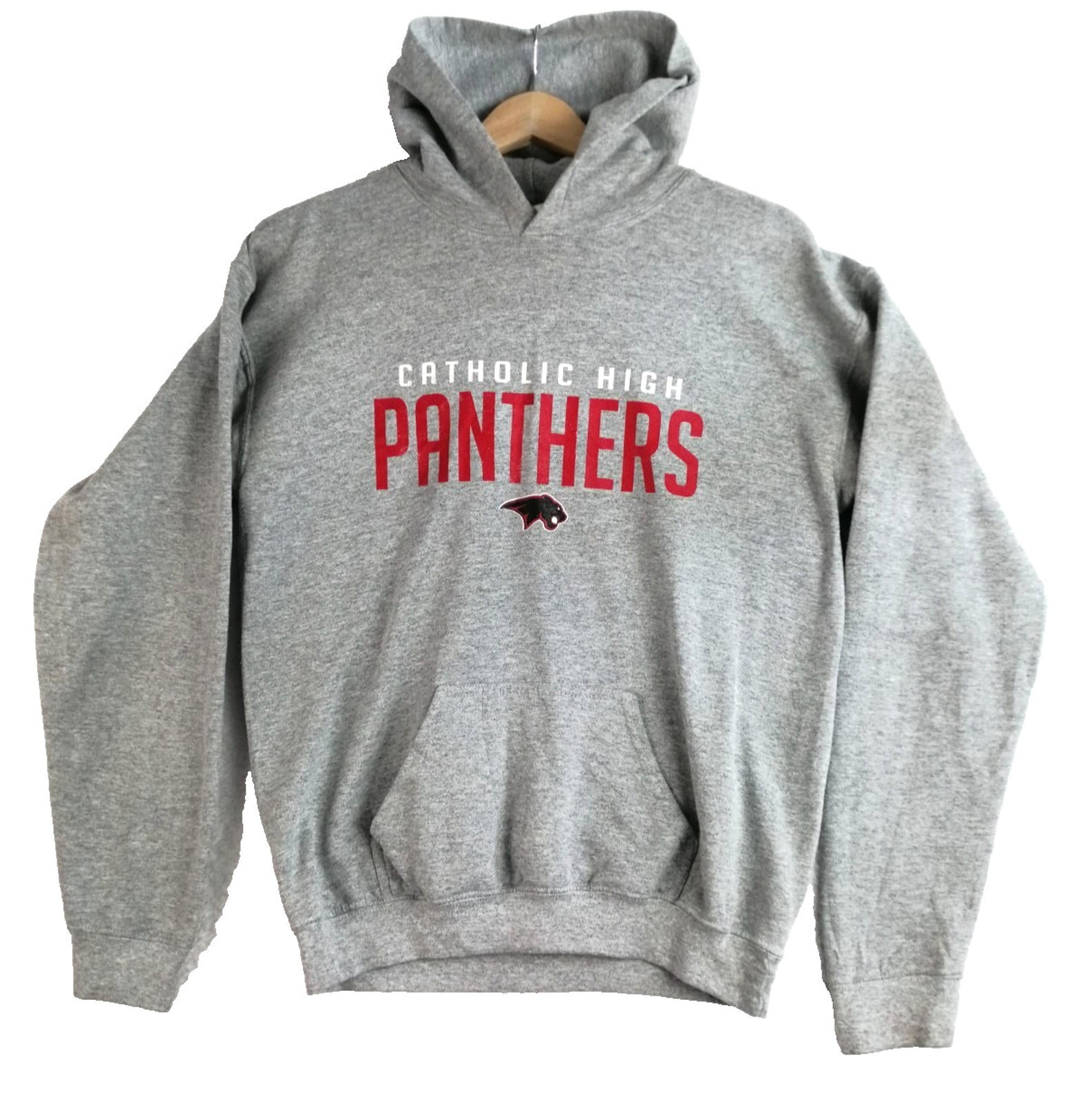 Catholic High Panthers Hoodie Youth Size Age 14- 15  Grey Jersey Hooded Pockets