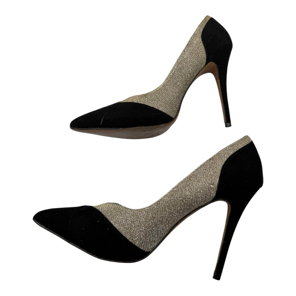 Belle Woman Stiletto Shoes Women’s UK Size 6 Pointed Toe Sparkle Black Silver