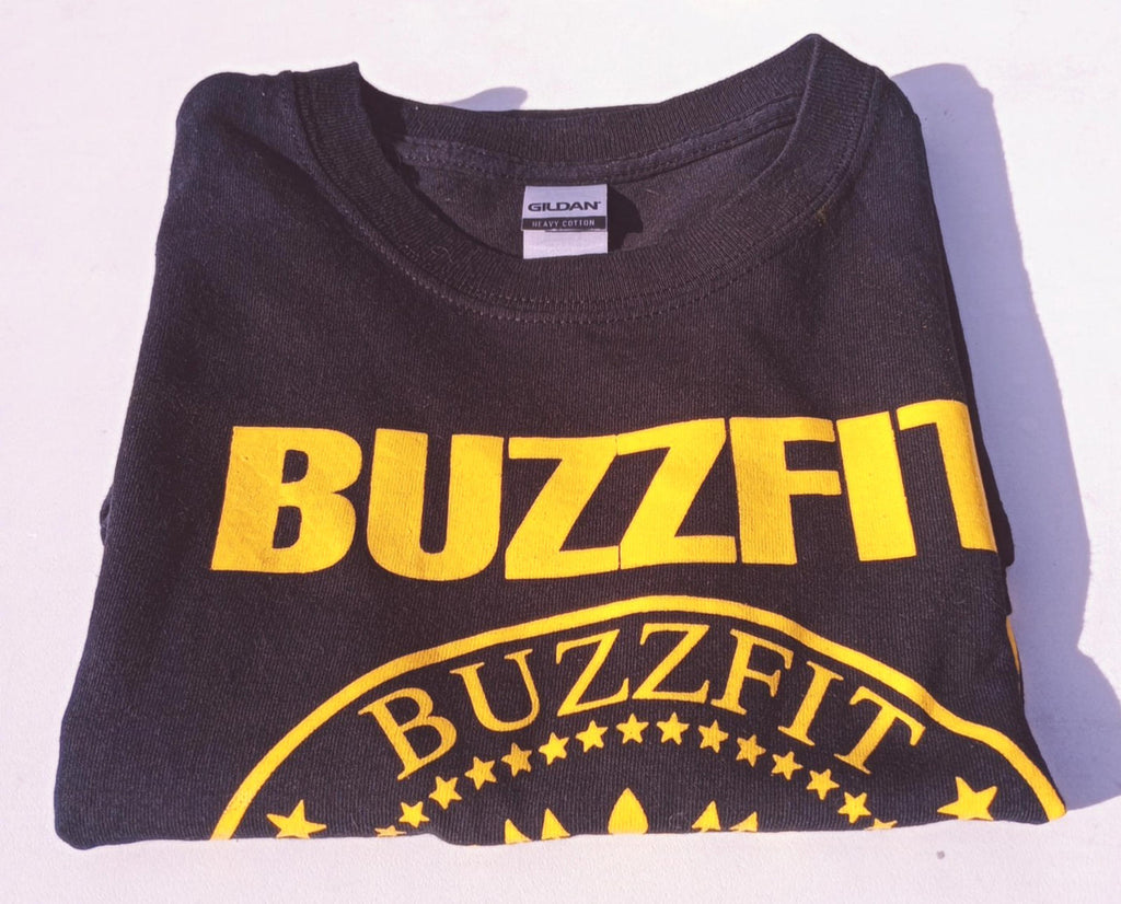 BuzzFit Gym T-Shirt Men's UK Size S Black Crew Neck Print 100% Heavy Cotton