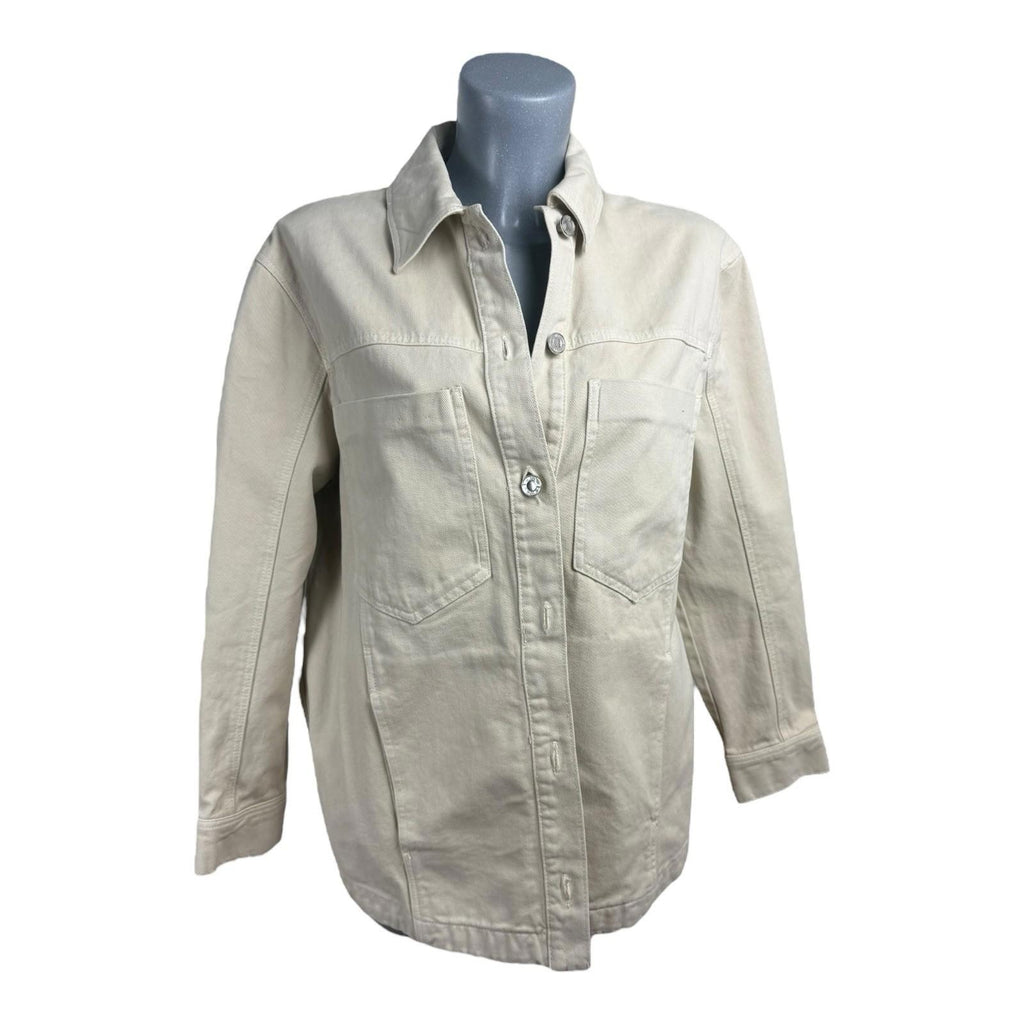 Zara Denim Jacket Oversized Collared Women’s UK Size XS Beige Button Front