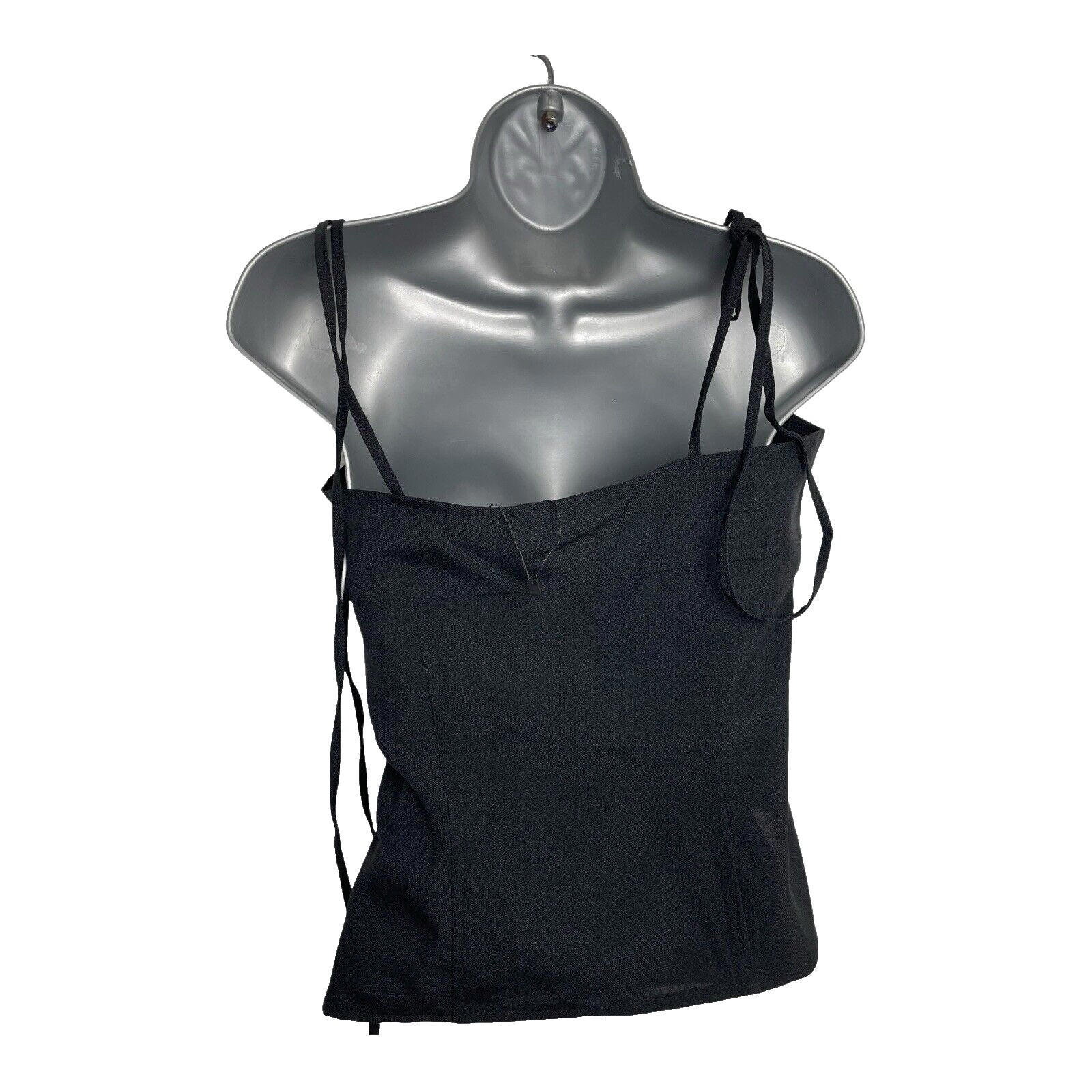 Black Structured Top Tie Shoulder Detail Hook & Loop Close Women’s UK Size S