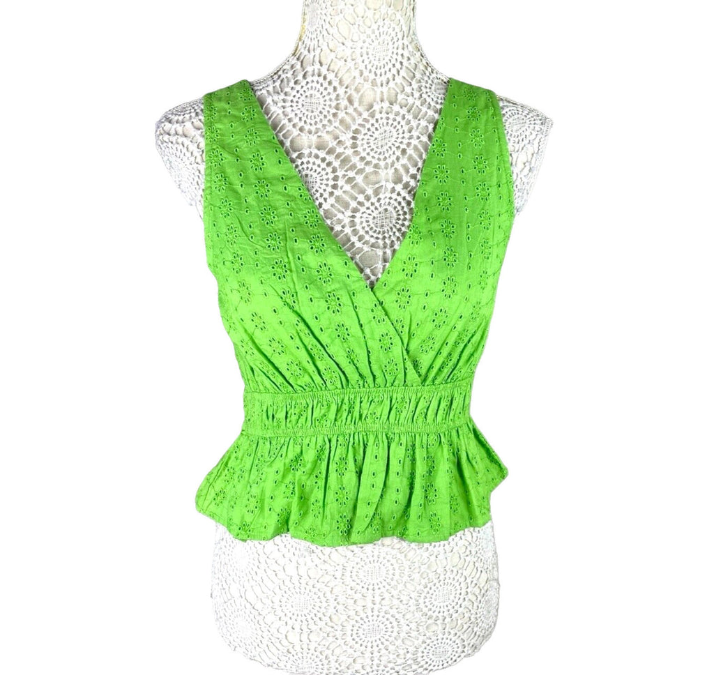 Tank Top Embroidered Cropped Green Blouse Women’s UK Size 8