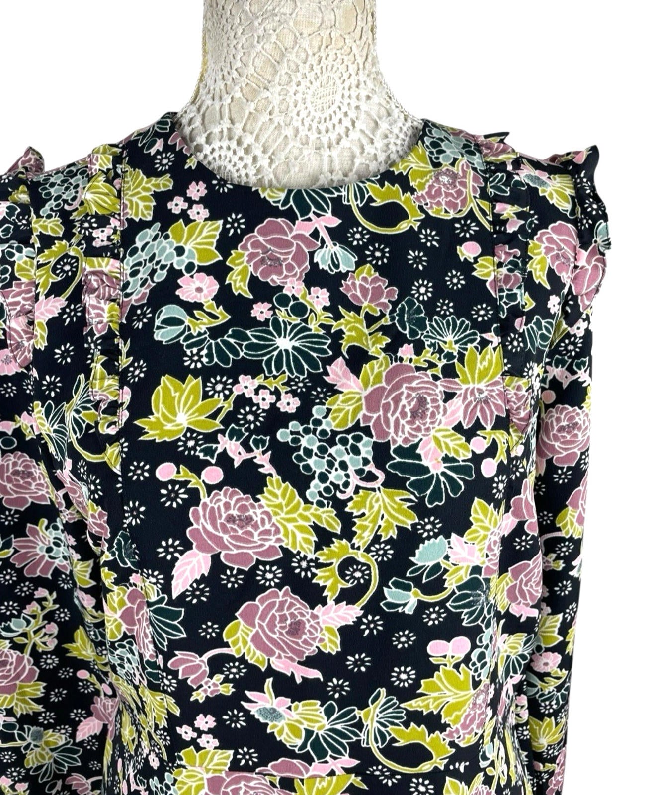 Red Herring Black Floral Dress High Neck Knee Length Women’s UK Size 12