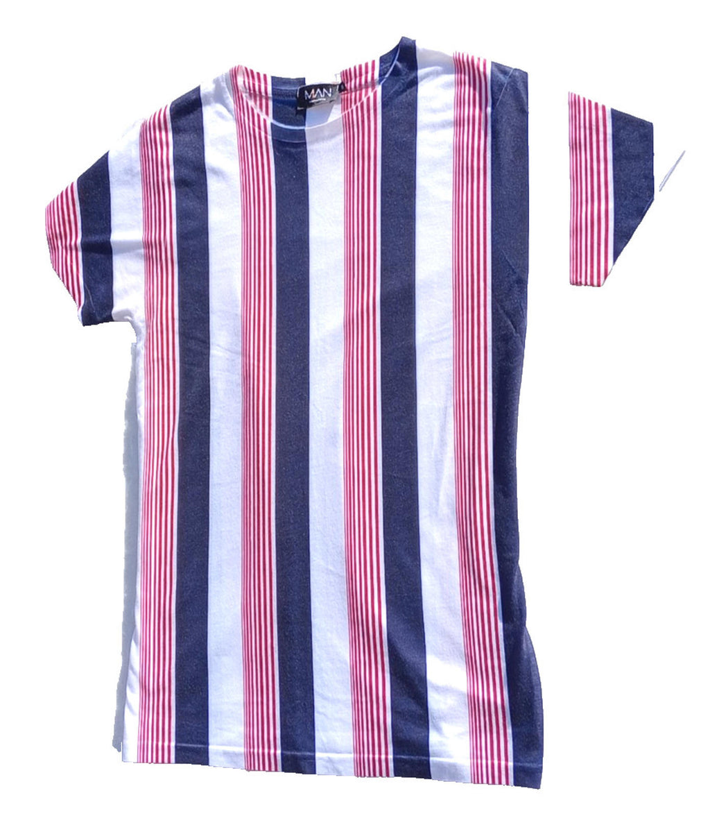 BooHoo MAN Vertical Stripe T-Shirt Men's UK Size S Crew Neck Short Sleeve Summer