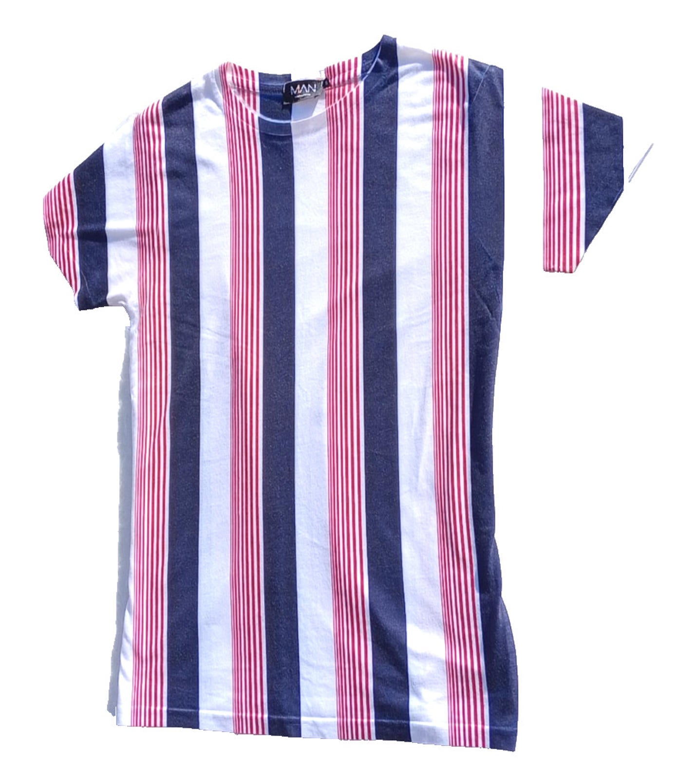 BooHoo MAN Vertical Stripe T-Shirt Men's UK Size S Crew Neck Short Sleeve Summer