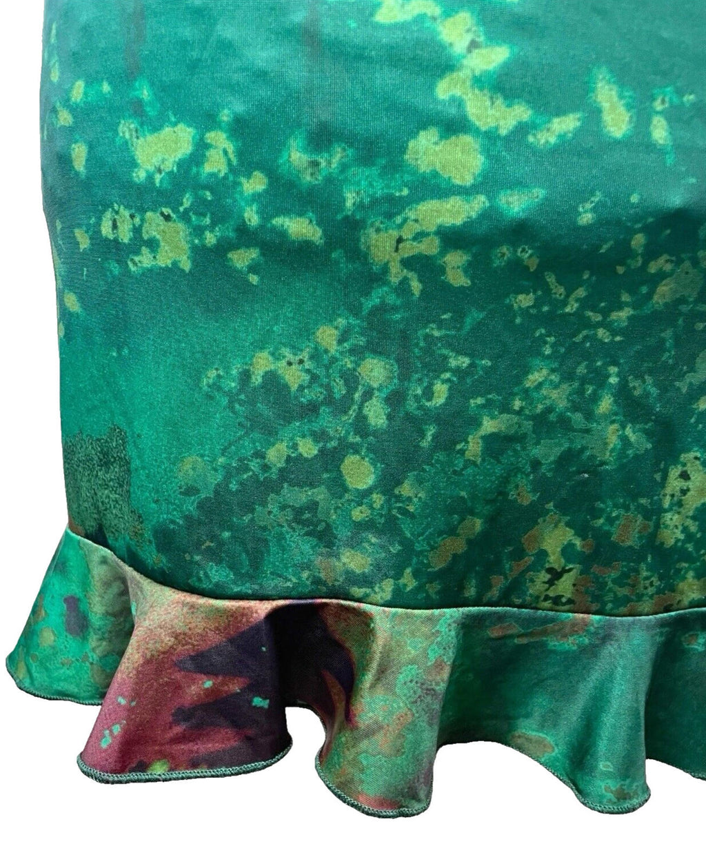 Manor Mini Skirt Dark Green Satin High Waist Frilled Hem Women’s UK Size 8