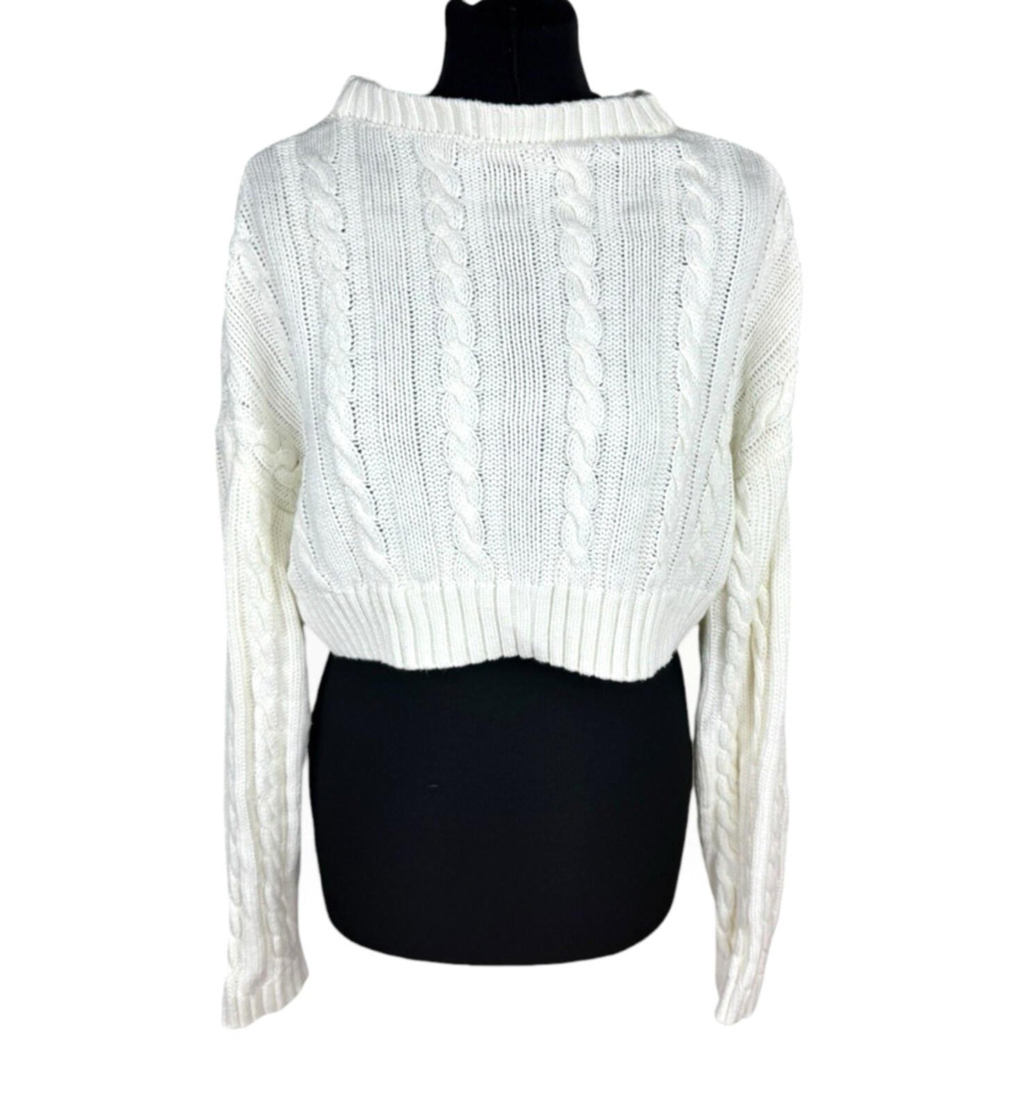 Dazy Cropped Cable Knit Jumper Women’s UK Size S Aaron Long Sleeve Ivory