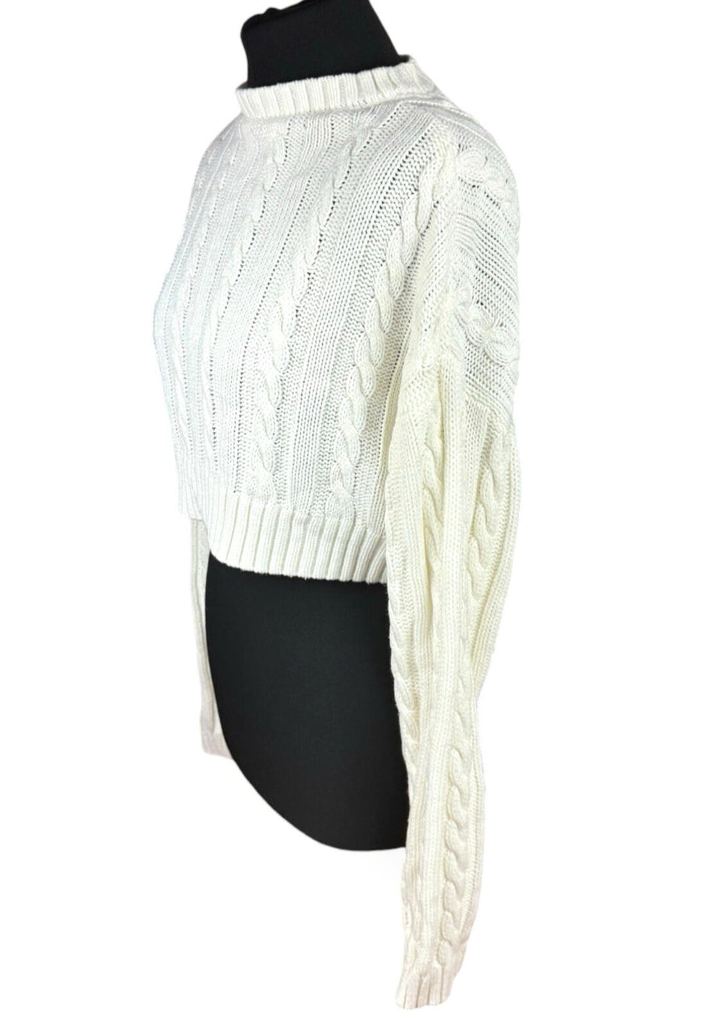 Dazy Cropped Cable Knit Jumper Women’s UK Size S Aaron Long Sleeve Ivory
