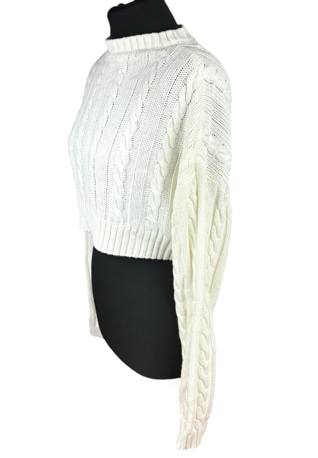 Dazy Cropped Cable Knit Jumper Women’s UK Size S Aaron Long Sleeve Ivory