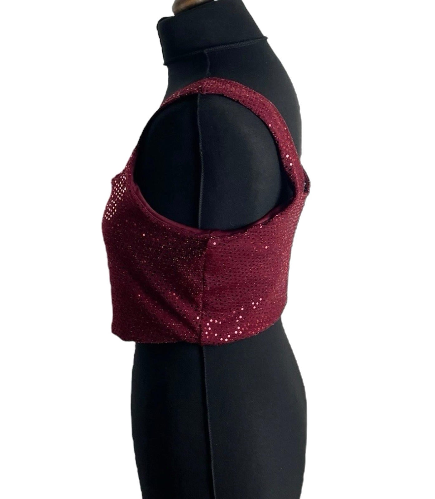 New Look Red Sparkle Crop Top Square Neck Stretch Women’s UK Size 16