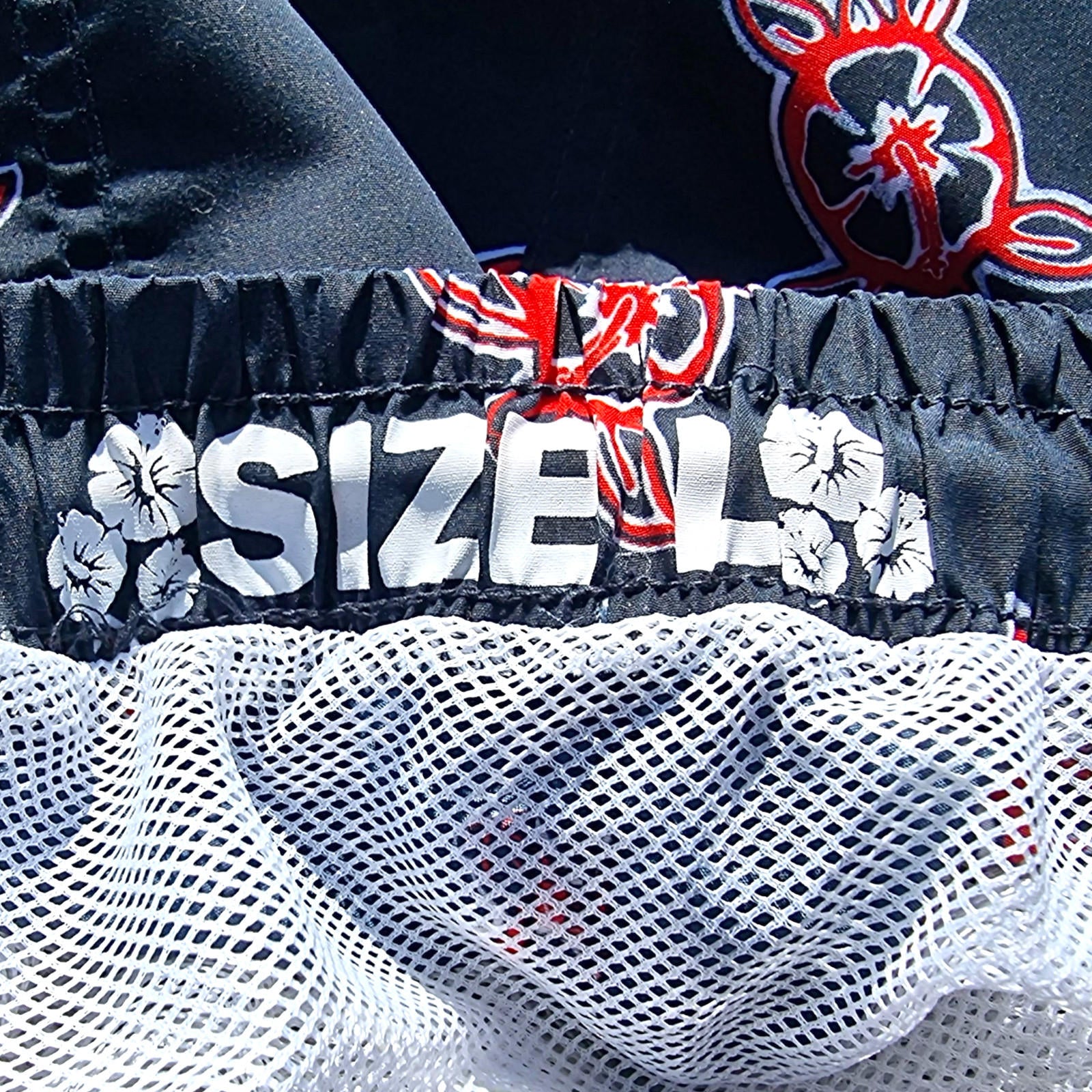 Swim Shorts Men's UK Size L Navy Blue Net Lined Pockets Red Sea Turtle Print