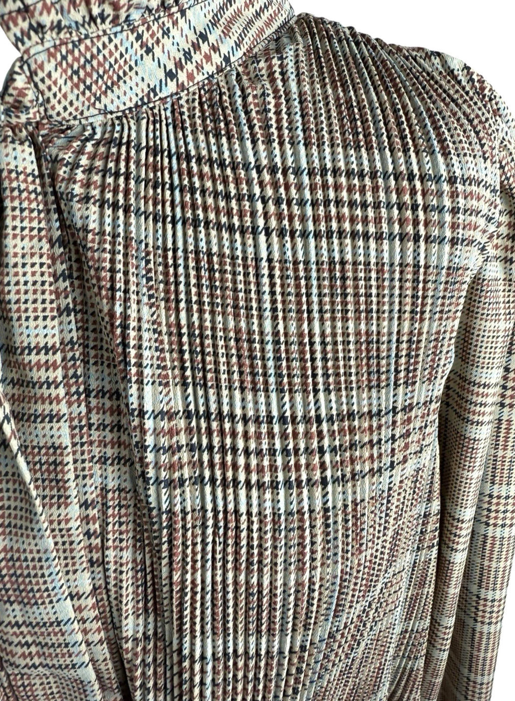 Zara Brown Beige Blouse Tie Neck Top Frilled Hem Women’s UK Size L