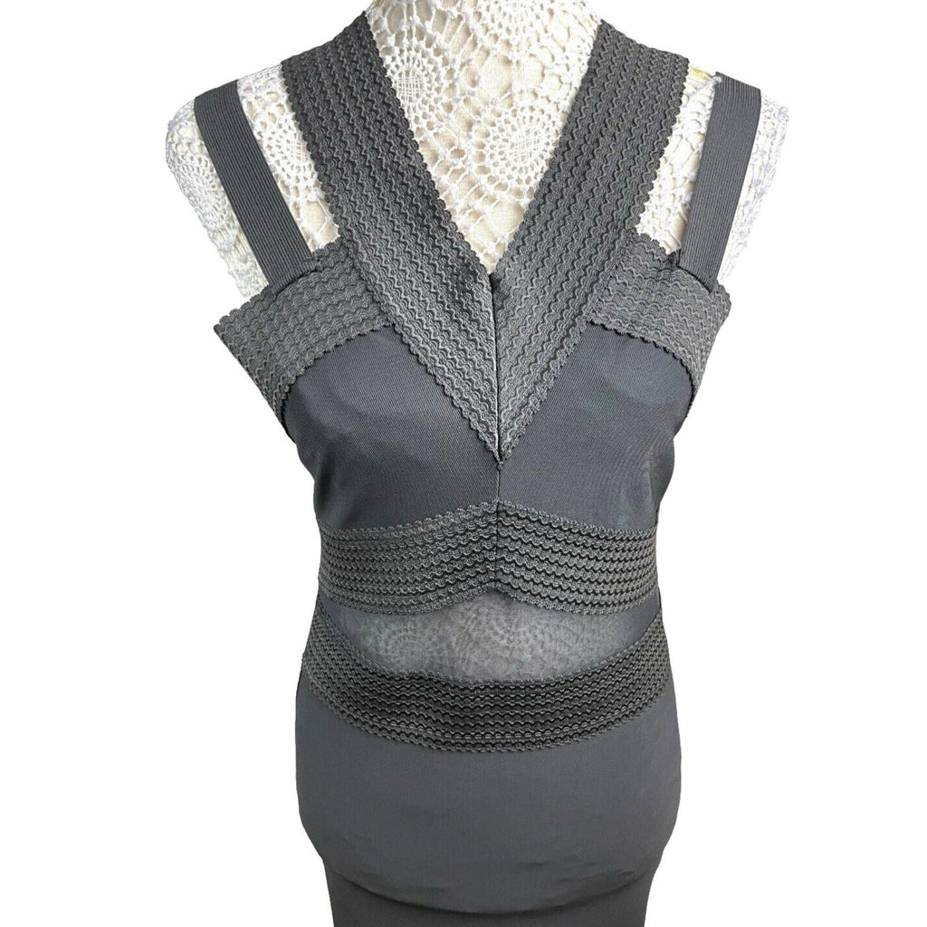 River Island Midi Dress Black Mesh Panel Waist Women’s UK Size 12