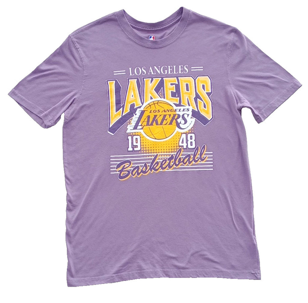 NBA Graphic Print T-Shirt Men's UK Size M Lilac Crew Neck Cotton Rich Lakers